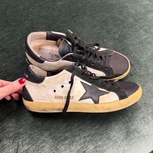 Golden Goose White/Black Nylon and Suede Superstar Sneakers